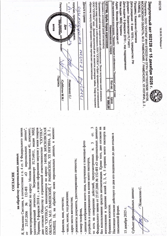 Шуба Норка коричневая